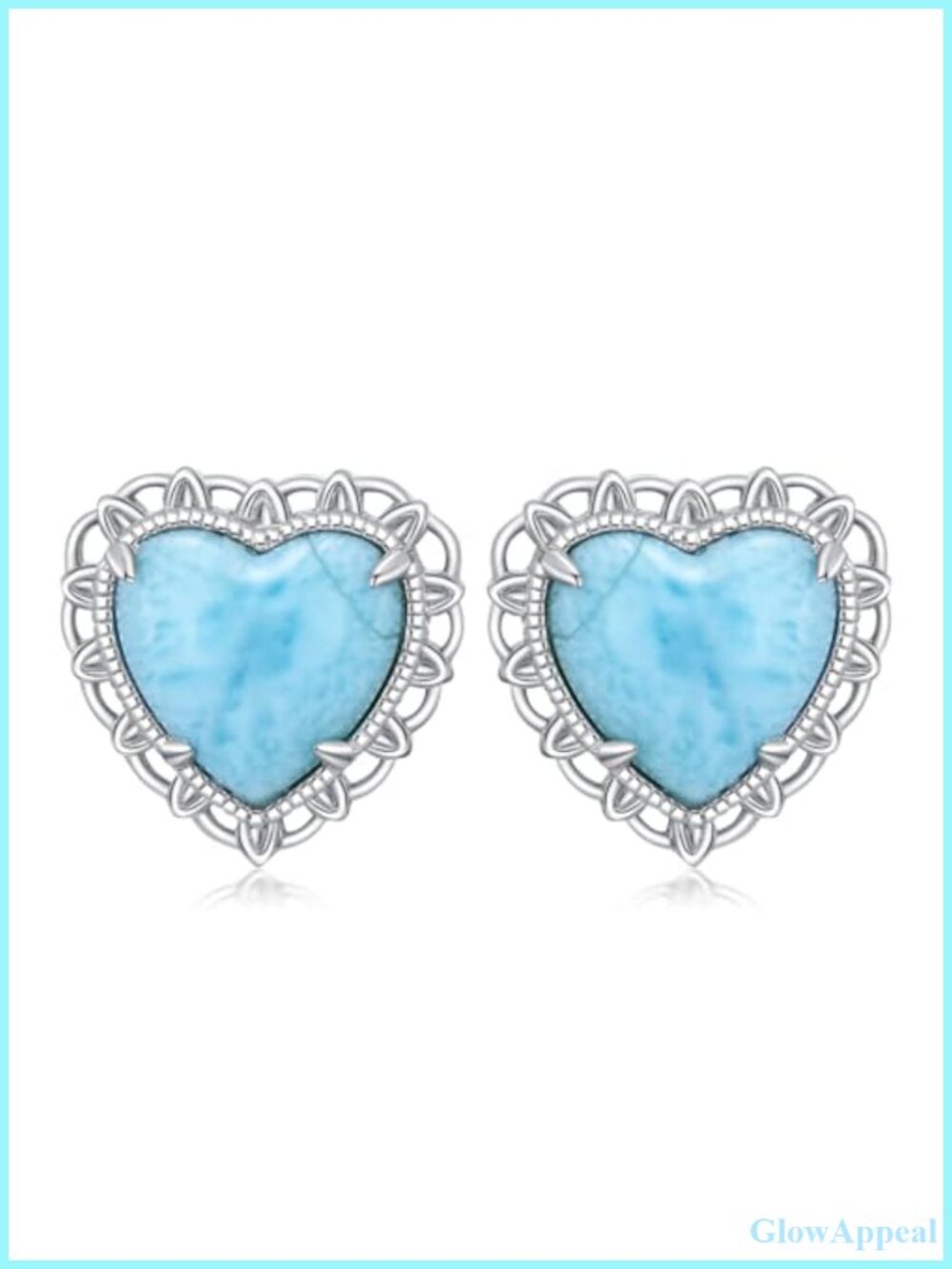 Larimar Heart Stud Earrings 925 Sterling Silver Gemstone Beach Jewelry for Women